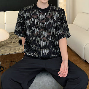 Sequin Short Sleeve Sheer T-Shirt