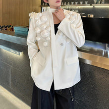 Load image into Gallery viewer, 3D Rose V-neck Shoulder Pad Ribbon Jacket