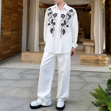 Load image into Gallery viewer, Embroidery Cotton and Linen Shirt Outline Casual Pants Two-piece Set