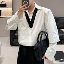 Load image into Gallery viewer, Contrast Cross Collar Shoulder Pad Shirt
