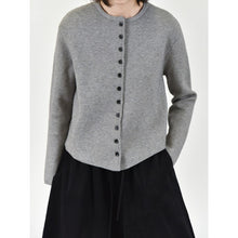 Load image into Gallery viewer, Women's Curved Hem Crew Neck Loose Knit Cardigan Sweater