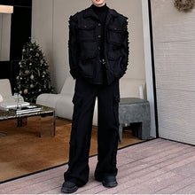 Load image into Gallery viewer, Red Suit Multi-pocket Jacket Wide-leg Trousers Two-piece Set