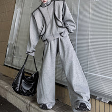 Load image into Gallery viewer, Stand Collar Hand-painted Stroke Shoulder Pad Sweatshirt Casual Wide-leg Pants Two-piece Suit