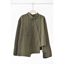 Load image into Gallery viewer, Women’s Striped Slanted Placket Irregular Hem Shirt