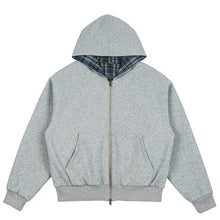 Load image into Gallery viewer, Reversible Cropped Boxy Plaid Lined Zip Up Hoodie