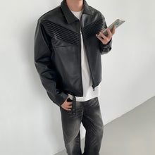 Load image into Gallery viewer, Black Leather Loose-fitting Jacket