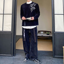 Load image into Gallery viewer, Retro Embroidered Sweatshirt and Wide-leg Trousers Two-piece Set