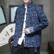 Load image into Gallery viewer, Retro Stand Collar Chinese Character Disc Button Denim Jacket