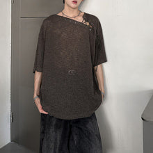 Load image into Gallery viewer, Retro Drawstring Hollow Irregular T-shirt