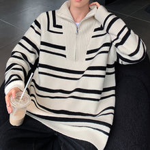 Load image into Gallery viewer, Stand Collar Half Zip Striped Sweater
