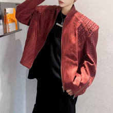 Load image into Gallery viewer, Retro Punk Short Padded Shoulder Leather Jacket