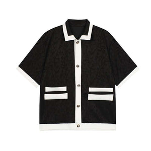 Jacquard Contrast Lapel Collar Short Sleeve Shirt