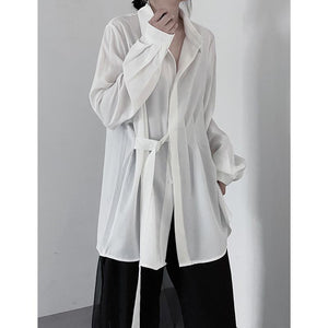 Side Button Pleated Long Sleeve Shirt