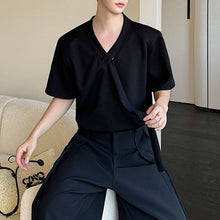 Load image into Gallery viewer, Ribbon V-neck Shoulder Pad T-shirt