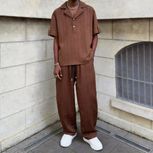Load image into Gallery viewer, Textured Jacquard Collar Loose-Fit Shirt and Wide-Leg Casual Trousers Two-Piece Set