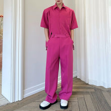 Load image into Gallery viewer, Slit Buttoned Shoulder Pad Shirt Wide Leg Trousers Two-Piece Set