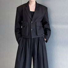 Load image into Gallery viewer, Cropped Flap Pocket Blazer Draped Pleated Cuffed Wide-leg Trousers Two-piece Set