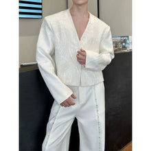 Load image into Gallery viewer, Handmade Embroidered Sequin Collarless Deep V Neck Blazer