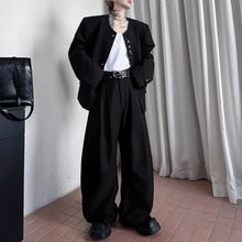 Load image into Gallery viewer, Padded Shoulder Round Neck Jacket and Wide-leg Trousers Two-piece Set