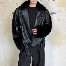 Load image into Gallery viewer, Artificial Fur Patchwork Leather Short Jacket