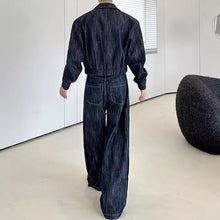 Load image into Gallery viewer, Vintage Heavy-wash Denim Jacket Distressed Wide-leg Pants Two-piece Set