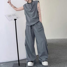 Load image into Gallery viewer, Solid Color Collar Contrasting Vest Casual Wide-leg Trousers Two-piece Suit