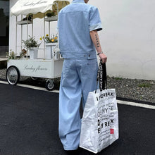 Load image into Gallery viewer, Summer Short-Sleeve Denim Jacket with Metal Buttons Denim Trousers Two-Piece Set