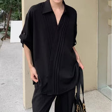 Load image into Gallery viewer, Pleated V-neck Loose Shirt with Three-quarter Sleeves