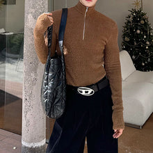 Load image into Gallery viewer, Tight-fitting Shoulder-padded Zipper Turtleneck Sweater