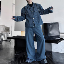 Load image into Gallery viewer, Denim Cropped Jacket with Buttons and Wide-Leg Pants Two-Piece Set