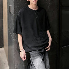 Load image into Gallery viewer, Striped Knit Henley Collar Casual T-Shirt
