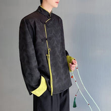 Load image into Gallery viewer, Jacquard Casual Contrast Stand Collar Loose Shirt