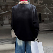 Load image into Gallery viewer, American style Distressed Spray-painted Fur Collar Sweater