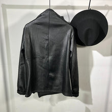 Load image into Gallery viewer, Leather Stand Collar Zippered Irregular Sweatshirt