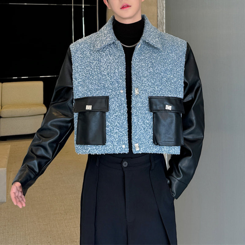 Coolane Colorblock Zip Up PU Leather Jacket