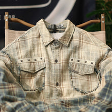 Load image into Gallery viewer, Gradient Pointed Collar Plaid Distressed Shirt