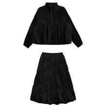 Load image into Gallery viewer, Women's Japanese Deconstructed Ruched Zip Up Top Tiered Maxi Skirt Two-piece Set