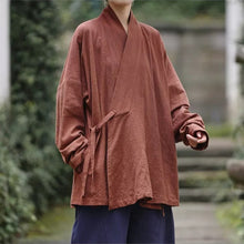 Load image into Gallery viewer, Loose Cotton Cross Front Hanfu Kimono Cardigan