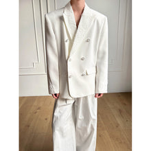 Load image into Gallery viewer, Lace-Paneled Double-Breasted Blazer with Shoulder Pads