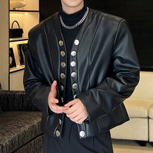 Load image into Gallery viewer, V-neck Cardigan PU Leather Jacket
