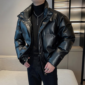 Winter Stand Collar Thickened Warm Leather Coat