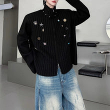 Load image into Gallery viewer, Stand-up Collar Metal-trimmed Knit Cardigan