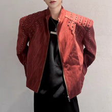 Load image into Gallery viewer, Retro Punk Short Padded Shoulder Leather Jacket