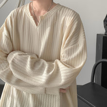 Load image into Gallery viewer, Loose V-neck Long-sleeved Textured T-shirt