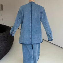 Load image into Gallery viewer, Vintage Distressed Washed Denim Jacket and Wide-leg Pants Two-piece Set
