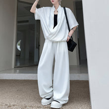 Load image into Gallery viewer, Stand-up Collar Drape T-shirt Casual Wide-leg Trousers Two-piece Suit