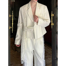 Load image into Gallery viewer, Lace Streamer Overlay Ribbon Belt Cropped Blazer Jacket