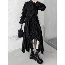 Load image into Gallery viewer, Women's Drawstring Ruched Stand Collar Top Irregular Fringe Skirt Two-piece Set