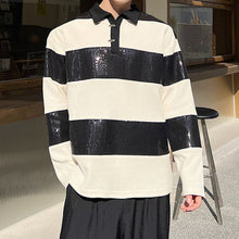 Load image into Gallery viewer, Sequin-paneled Color-block Lapel Top