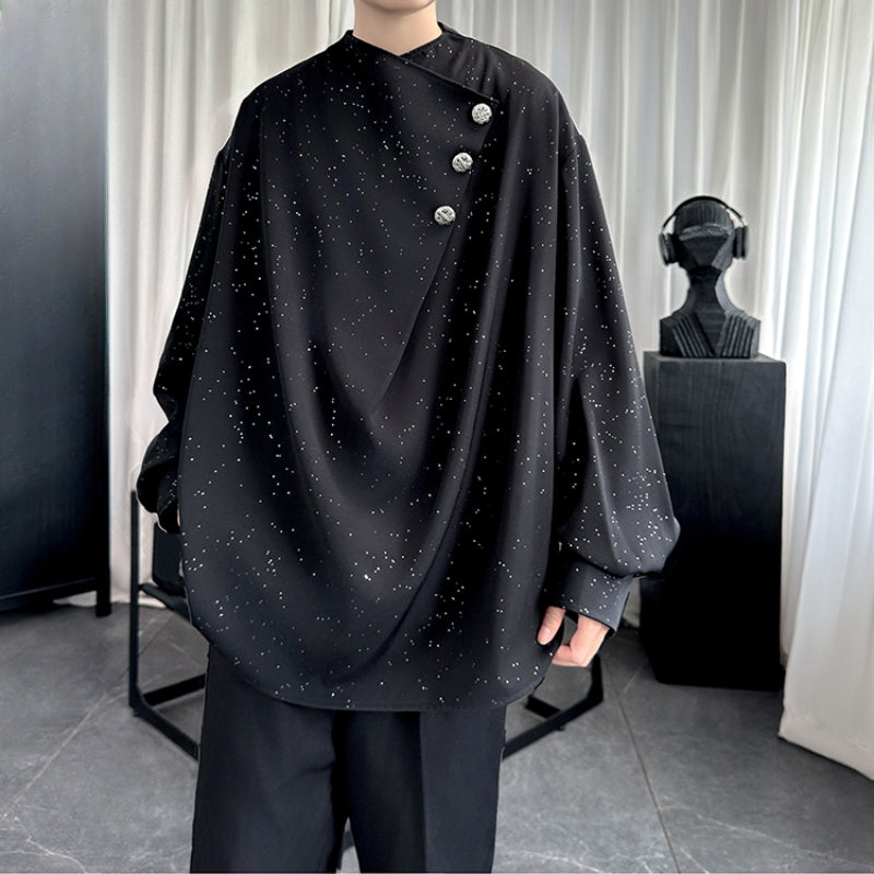 Black Draped Long Sleeve Shirt